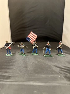 Set Of 5 LE MANS - ACW UNION ARMY LEAD SOLDIERS 1 WITH FLAG - Picture 1 of 14