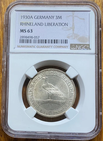 Best Price! 1930 A Weimar Germany 3 Mark Rhineland MS 63 NGC Cover