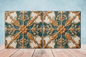 Azulejos de pared de cerámica victoriana - Juego de 2 azulejos de cerámica para salpicadero de cocina para baño - Imagen 1 de 3