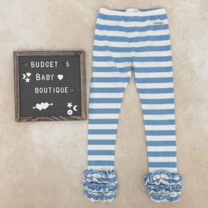 SEW SASSY Blue Stripe Ruffle Leggings Icings Size 8 - Picture 1 of 3
