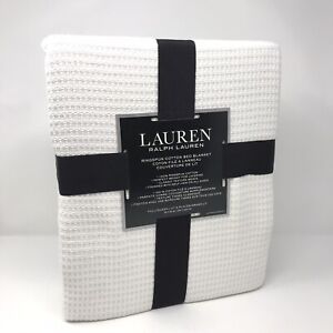Ralph Lauren Ringspun Ribbed Knit FULL/QUEEN White Bed Blanket 90 X 90 