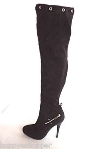 Stiletto Boots Promiscuous Furge Black Part Zip Over The Knee Women 8 Mint Sexy - Picture 1 of 12