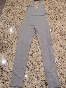 Women's Deep-V Neck Bodycon One Piece Jumpsuit Grey size M - Picture 1 of 9