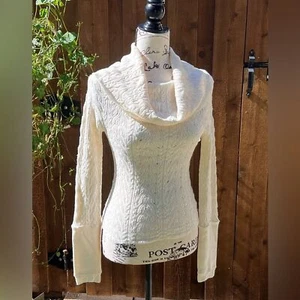 Free People Cowl Neck Sweater Knit Top in Sugar Swirl Cream Size XS NWT - Picture 1 of 5