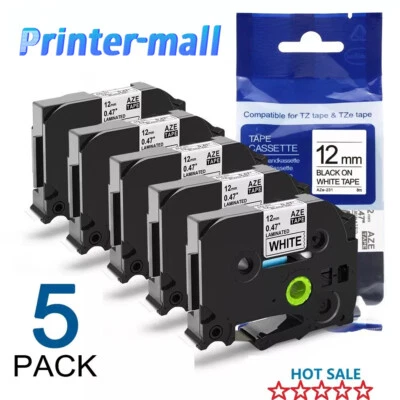 PRINTER-MALL 5 PACK Compatible Brother TZe-231 P-Touch PT-D210 Black on White Label Tape 12mm