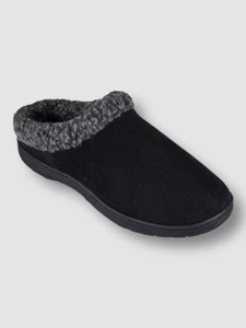 $52 Haggar Mens Black Faux-Suede Clog Slipper Flee Collar Shoe Sz US L 9.5-10.5 - Picture 1 of 2