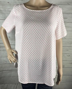 H&M Blouse Size 12 White Pink Floral Print 100% Viscose Lightweight Short Sleeve - Picture 1 of 12