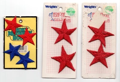 Lot of 3 Packs Blue Red Stars Embroidered Patches NOS Appliques 1.25" & 1.75" - Image 1 of 3