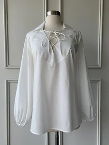 | COUNTRY ROAD | lace up popover top white | SIZE:8,10,12,14,16,XS,S,M,L,XL $139 - Picture 1 of 11
