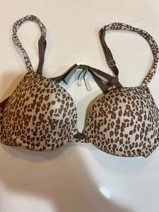 Aerie Bra Paige Push Up Lightly Padded Underwire 34A Beige Animal Print Used - Picture 1 of 13