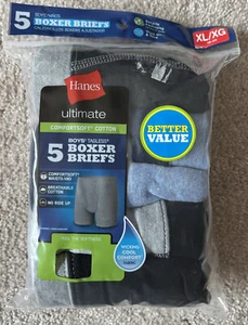 Hanes Boys' Tagless Ultimate Boxer Briefs Comfortsoft Cotton 5-Pack XL 18-20 NEW - Picture 1 of 6