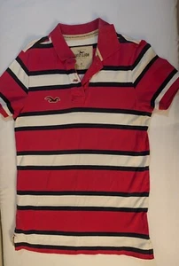 Hollister California Y2K Women's S Short Sleeve Red & White Striped Polo Shirt - Picture 1 of 17