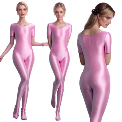 MJINM Damen Glitzer Halbarm Hohe Taille Yoga Overalls Jumpsuit Bodysuit Catsuit - Bild 1 von 4