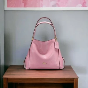 Neu mit Etikett Coach Edie große Schultertasche poliertes Kieselleder hellrosa 57125 - Bild 1 von 8