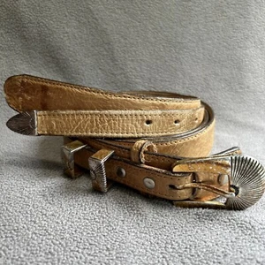 Dan Post Leather Belt Men’s 42 Tan Brown Western Cowboy Fanned Buckle DP934 - Picture 1 of 16