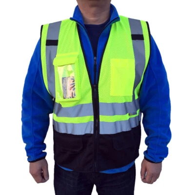 3C Products ANSI 107-2015 Class 2 Deluxe Neon Green Safety Vest w/ Black Bottom - Image 1 of 4