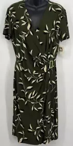 Anne Klein Womens Green Floral Wrap Dress Size 12 NEW Short Sleeve V-neckline - Picture 1 of 9