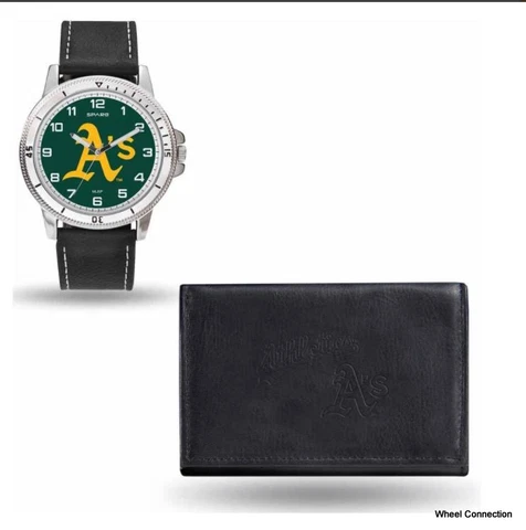 Oakland A's Men's Watch and Black Wallet SPARO Gift Box Set Lic MLB Baseball Cover
