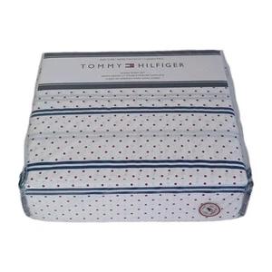 Tommy Hilfiger Queen Sheet Set 4 Piece Red White & Navy Blue, New - Picture 1 of 2