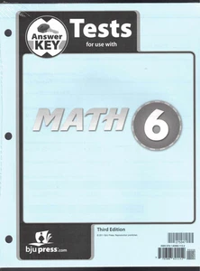 Answer Key Tests for use with Math 6 (Third Edition) BJU Press - Picture 1 of 2