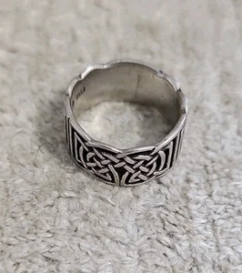 Anello Vintage Nodo Celtico Irlandese Fascia Larga Argento Sterling Unisex Misura 10 - Foto 1 di 5