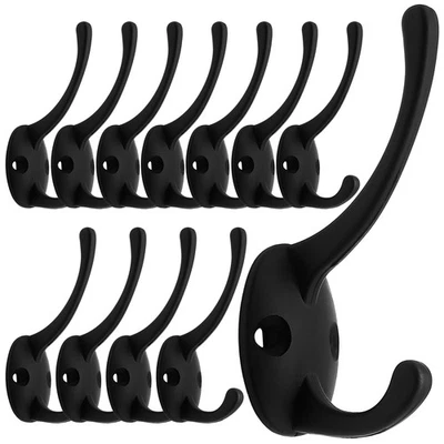 IBosins 12 Pack Black Coat Hooks Wall Mounted with 24 Screws Retro Double Hooks