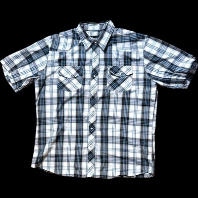 Vintage Hawk’s Bay USA Western Shirt Mens Blue Black White Plaid Short Sleeve XL - Image 1 of 4