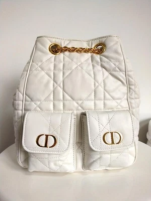 Auth Christian Dior Latte Medium Caro Multicarry Backpack with Chain - Image 1 of 4
