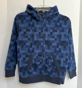 GAP KIDS Boys Full Zip Polar Fleece Hoodie Jacket Size L Blue Pixel Print EUC - Picture 1 of 9