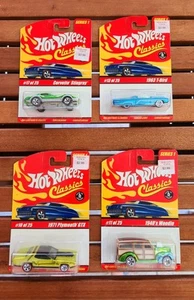 HOT WHEELS CLASSICS SERIES 1 LOT OF 4 #17 CORVETTE #10 PLYMOUTH T-BIRD WOODY NEW - Picture 1 of 19