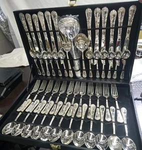 W.M. Rogers & Son ENCHANTED ROSE silverplated flatware silverware 51 pc set 2025 - Picture 1 of 14