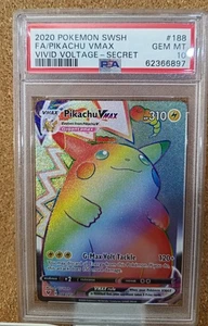 PSA 10 Pokemon Pikachu VMAX 188/185 Vivid Voltage Rainbow Secret Rare Holo - Picture 1 of 2