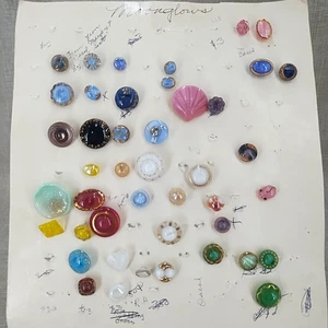 43 Vintage Antique Assorted Material Glass Metal Celluloid Moonglow Buttons - Picture 1 of 21