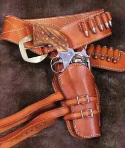 357 RUGER COLT UBERTI WESTERN LEATHER GUN HOLSTER BELT FAST DRAW SIXGUN PISTOL - Picture 1 of 2