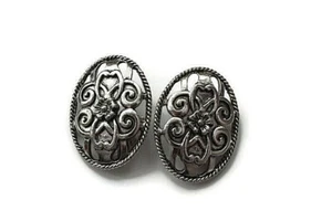 Orecchini Ginnie Johanson Vintage Silvertone Scrollwork Clip con Impugnature Comfort GJD - Foto 1 di 4