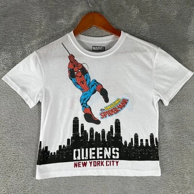 Spider-Man Baby Tee Womens XS White Graphic Y2K 2000s Streetwear Mallgoth - Image 1 of 4