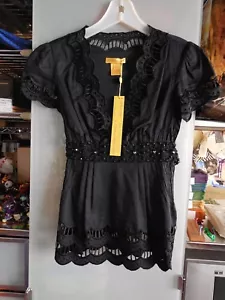 Catherine Malandrino Deep V Neck Embellished Sample Black Dress Top size 0 - Picture 1 of 5