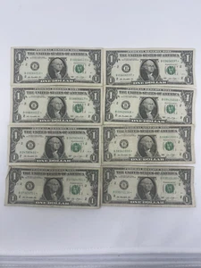 2013 B $1 Dollar Star Notes Lot Of 8 Duplicated Serial Number Dollar Bills Error - Picture 1 of 2
