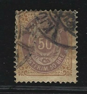 1897 Denmark #51 - 50ø Brown & Violet Stamp - Used - Picture 1 of 2