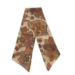 Vintage 80’s Women’s Paisley Floral Scarf Beige Orange 44 Inch Polyester - Picture 1 of 3