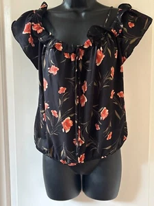Sienna Sky Off The Shoulder Crop Top Women's Size Large - Black Pink Floral - Picture 1 of 5