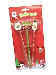 3 x Lápices de Navidad Borrador Toppers Muñeco de Nieve Santa Reno - Imagen 1 de 1