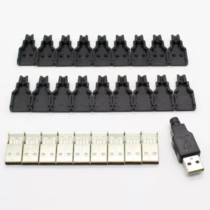 10pcs USB Male Connector Type-A Cable Replacement Plug with Black Plastic Cover - Picture 1 of 10
