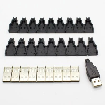 10pcs USB Male Connector Type-A Cable Replacement Plug with Black Plastic Cover - Image 1 of 4