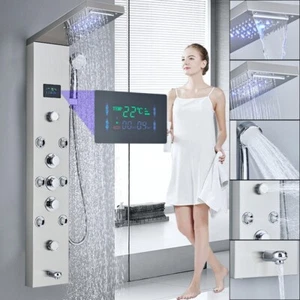 Colonna doccia idromassaggio pannello LED acciaio inox cascata doccetta soffione - Foto 1 di 13