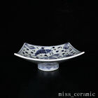 8" China Old Antique Porcelain Ming dynasty Blue white fish algae Square Bowl