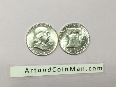 1949 SILVER BRILLIANT UNCIRCULATED WHITE FRANKLIN HALF DOLLAR. THIS IS A GEM Cover