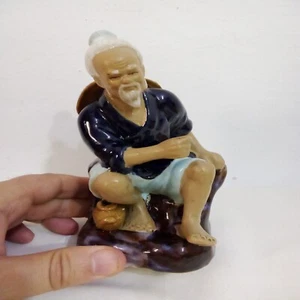 Vintage Chinese Shiwan Mudmen Fisherman Figurine Pottery Ceramic Men Fishing 6" - Picture 1 of 19