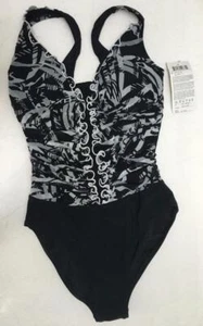 GOTTEX one piece swimsuit black white NEW WAVES size 8 NWT $118 - Picture 1 of 3