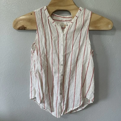 C & C California Linen Tank Top Red Ivory Striped Sleeveless Button Up Medium - Image 1 of 3